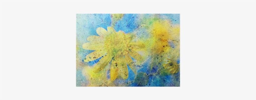 Sunny Yellow Flower And Messy Watercolor Splatter Poster - Komar Wall Mural Xxl, transparent png