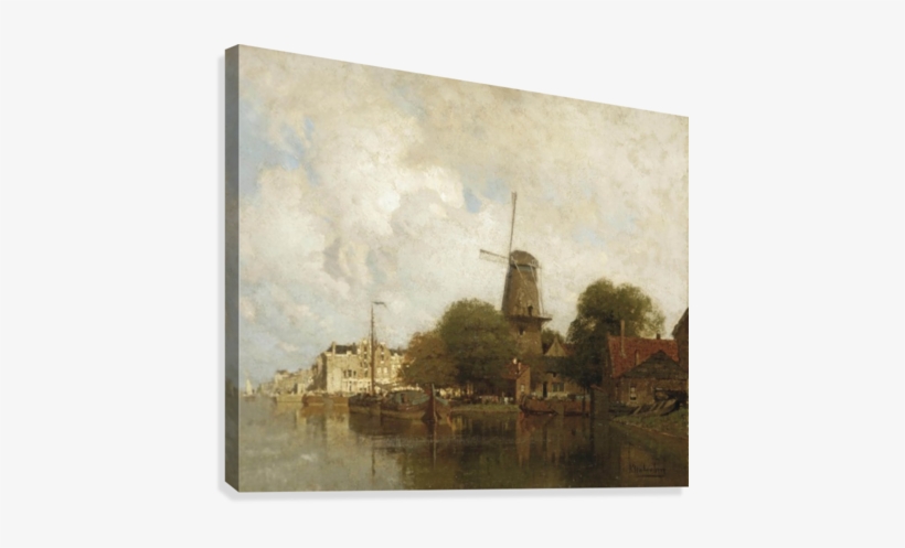 A Windmill Along The River Amstel, Amsterdam Canvas - Painting, transparent png