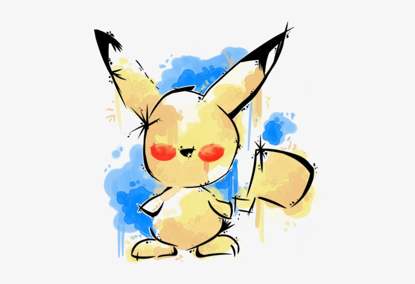 1 Of - Pikachu Watercolor Electric Slouchy V-neck, transparent png