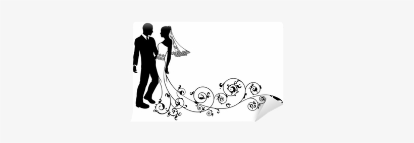 Wedding Couple Bride And Groom Silhouette Wall Mural - Silhouette Clip Art, transparent png