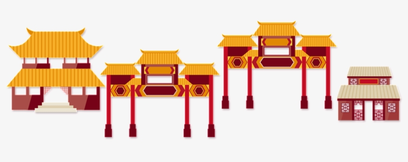 Hand Painted Flat Cartoon City Gate Decoration Vector - Door, transparent png