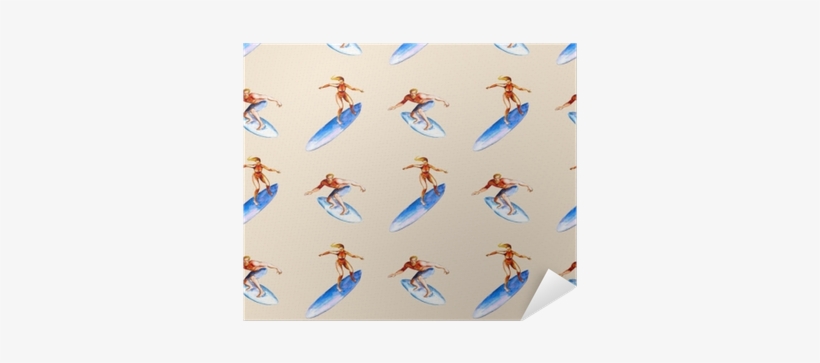 Watercolor Seamless Pattern With Surfers On Pink Background, - Watercolor Painting, transparent png