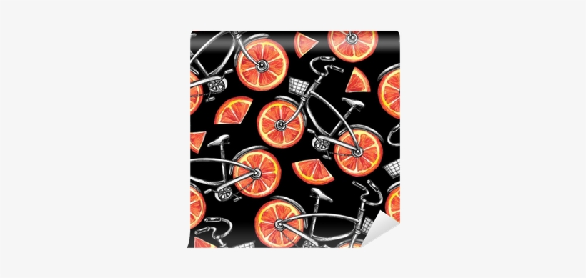 Watercolor Seamless Pattern Bicycles With Grapefruit - Bicycle, transparent png