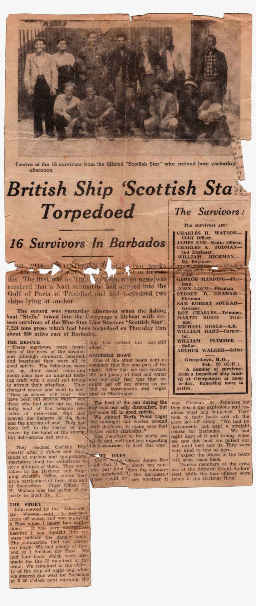 British Ship 'scottish Star' Torpedoed - Newspaper, transparent png