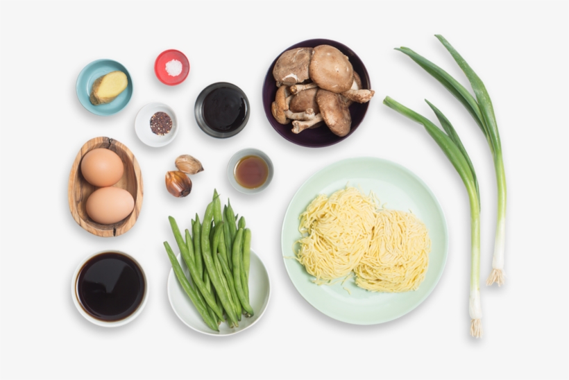 Black Garlic-shoyu Ramen With Green Beans & Shiitake - Ramen Ingredients Png, transparent png