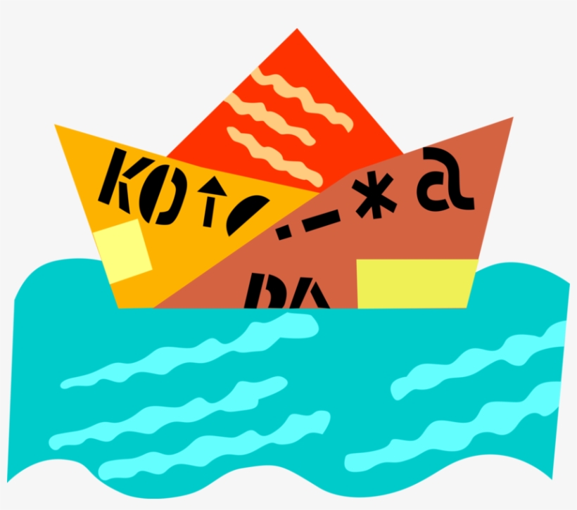 Vector Illustration Of Toy Paper Boat Floats On Water, transparent png