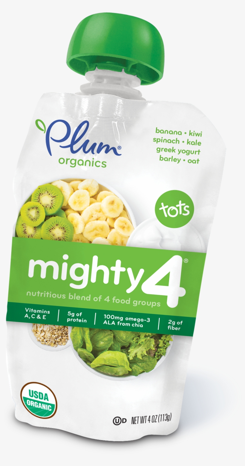 Banana•kiwi, Spinach•kale, Greek Yogurt, Barley•oat- - Plum Organics Tots Mighty 4 Nutrition Blend, Spinach, transparent png