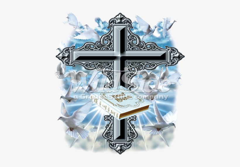 Holy Bible Doves Cross Holy Bible And Cross 451x492 PNG Download