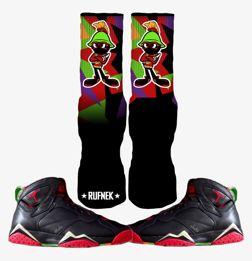 Jordan Marvin The Martian 7s Custom Socks - Jordan Retro 7 "marvin The Martian" Black/university, transparent png