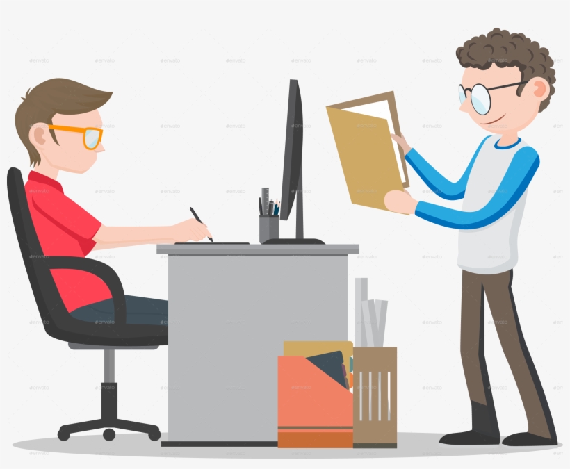 Vector Black And White Library Office On Desk By Nael - Office Worker Clipart Transparent, transparent png