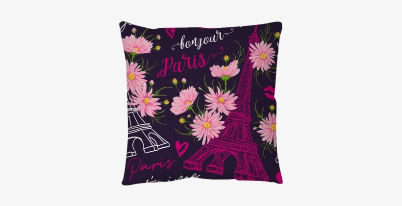 Vintage Seamless Pattern With Eiffel Tower, Kisses, - Torre Eiffel De Flores, transparent png