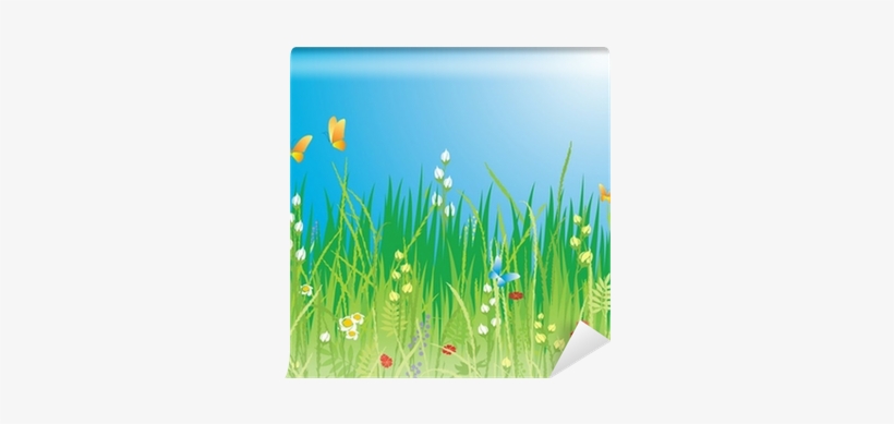 Flowers, Butterflies & Grass - Vector Background ทุ่ง หญ้า ดอกไม้, transparent png