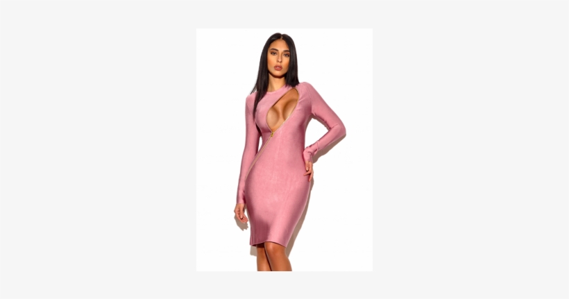 "kalis" Sexy Asymmetric Zip Long Sleeve Pink Bandage - Long Sleeves Sexy Dress Bandage, transparent png