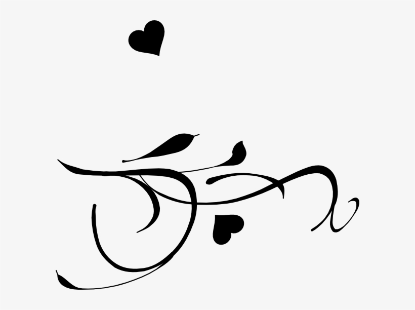 Fancy Heart Clip Art Black And White - Hearts On A Branch, transparent png