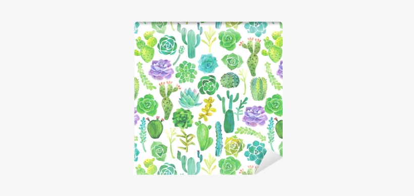 Watercolor Cactus And Succulent Seamless Pattern Wallpaper - Watercolor Cactus, transparent png