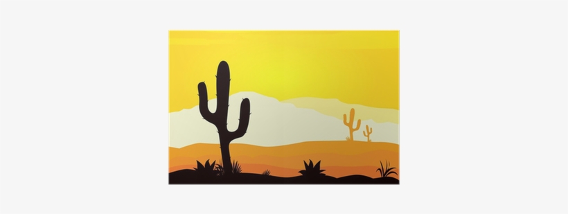 Mexico Desert Sunset With Cactus Plants Silhouette - Mexico Desert, transparent png