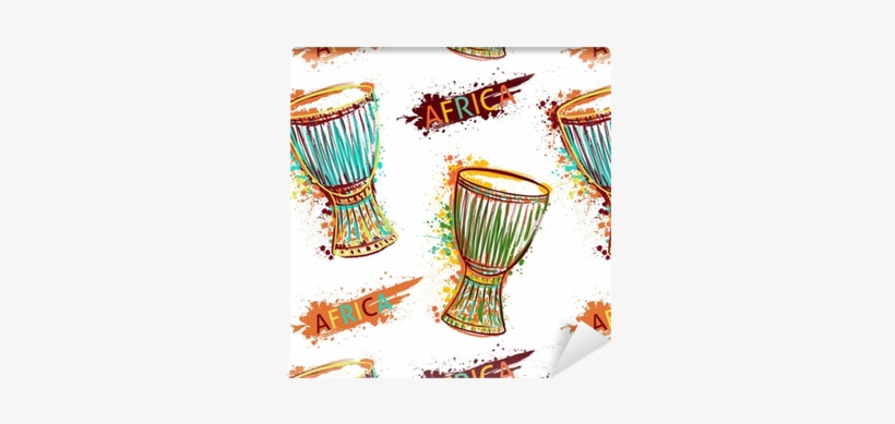 Seamless Pattern With African Drum Tam Tam And Splashes - Afrikanische Trommel Clipart, transparent png