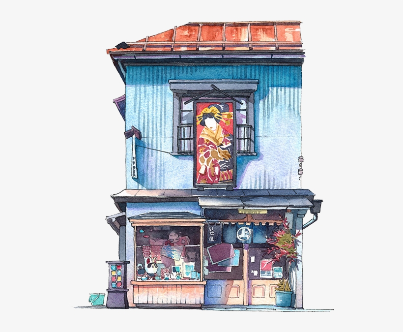 Svg Free Download Tokyo Watercolor Painting Illustrator - Mateusz Urbanowicz Tokyo Storefront, transparent png