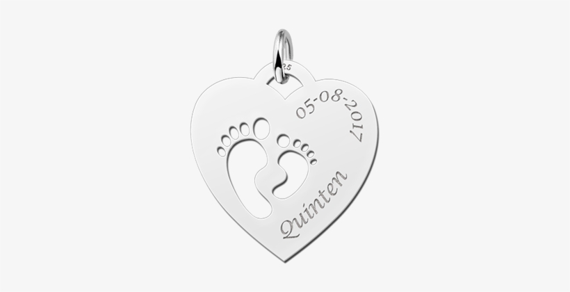 Silver Mom Pendant Heart Shaped With Two Baby Feet - Geboorte Steen In Zilveren Hart, transparent png