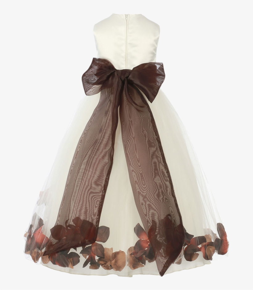 Brown Satin & Tulle Flower Petal Dress W Sash - Dress, transparent png