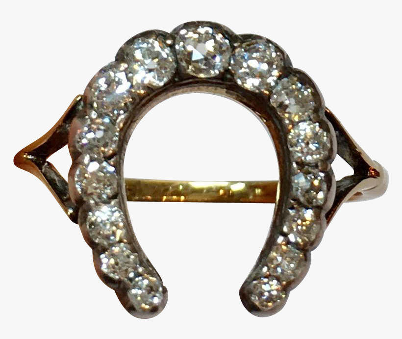 Victorian Diamond And 18k Gold Lucky Horseshoe Ring - Ring, transparent png