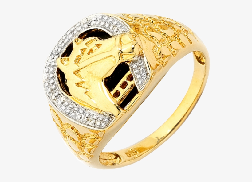 Yellow Gold Diamond Set Onyx Horseshoe Signet Ring - Men's Ring, transparent png