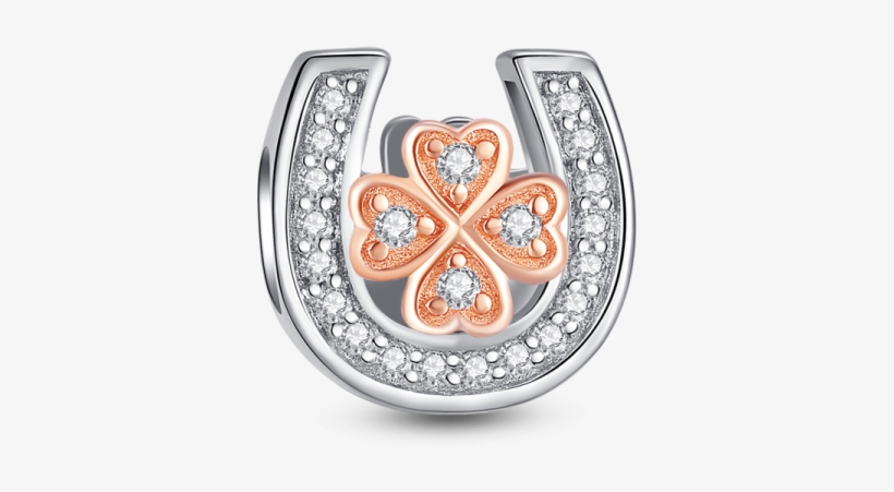 Gold Horseshoe Png - Glamulet Art - Four Leaf Clover In Horseshoe Rose Gold, transparent png