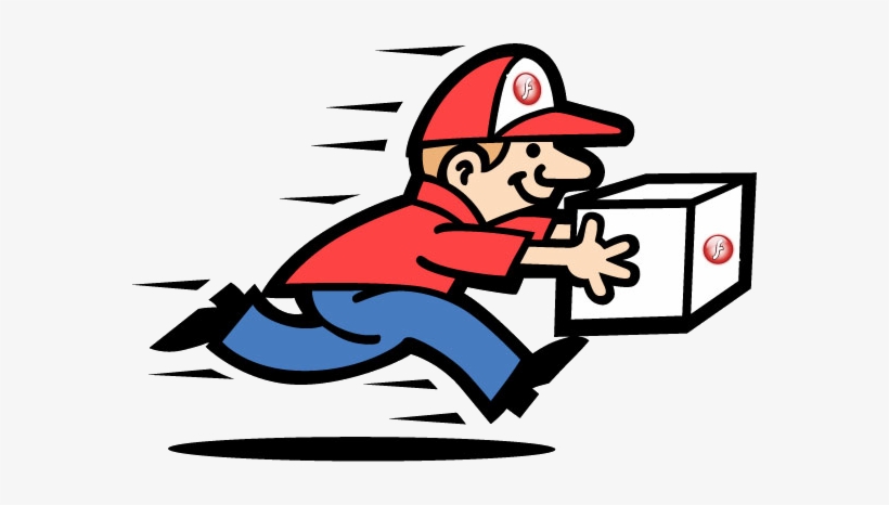 Man Running With A Box To Deliver With A Flash Logo - Courier Service Clipart, transparent png