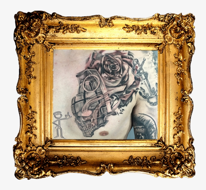 Skull Grenade And Exploding Rose 3d Tattoo - Png Photo Frame Free, transparent png