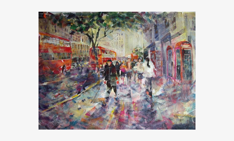 Red London Buses & Phone Boxes Painting - Gallery-wrapped Canvas Art Print 10 X 7 Entitled London, transparent png