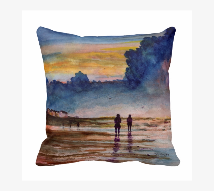 Stormy Sunset Beach Combing Watercolor Seascape Pillow - Beach, transparent png