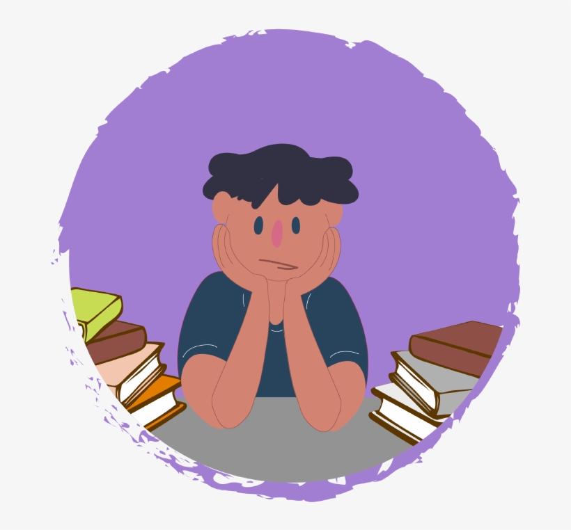 Boy Resting Head In Hands, Surrounded By Books - Blanco, transparent png