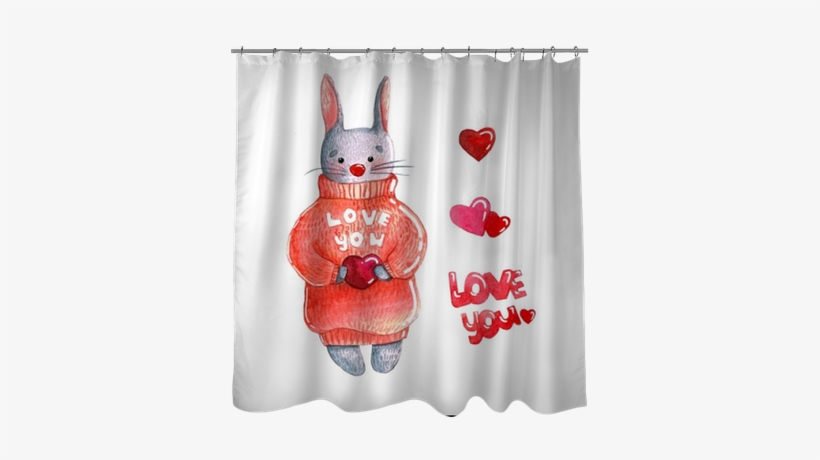 Watercolor Bunny In Sweater With Pink Heart Isolated - Drawing, transparent png