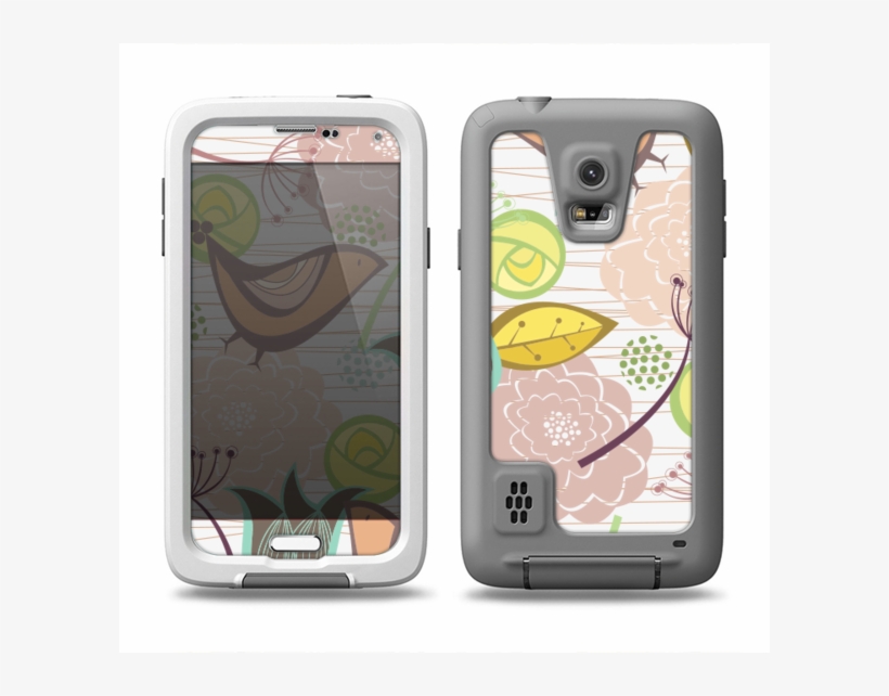 The Vintage Tan & Gold Vector Birds With Flowers Samsung - Lifeproof Fre Protective Case - Black, Clear - For, transparent png