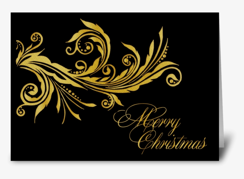 Elegant Gold Flourish, Merry Christmas Greeting Card - Weihnachten Verziert Feiertags-postkarte Postkarte, transparent png