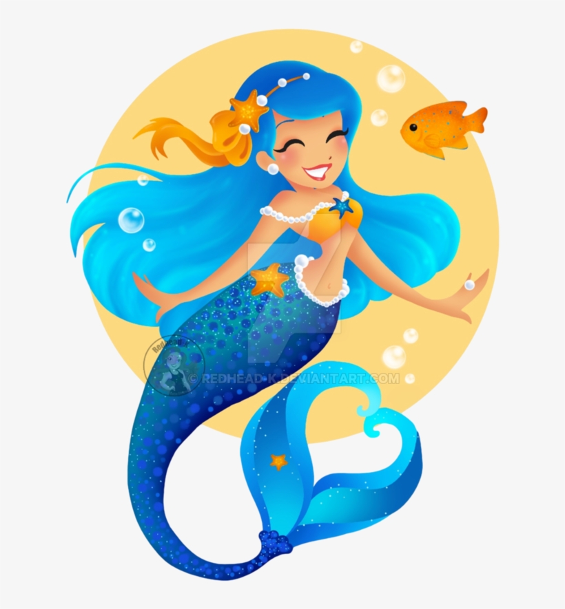 Blue Mermaid By Redhead - Clip Art Mermaid Cartoon Transparent, transparent png
