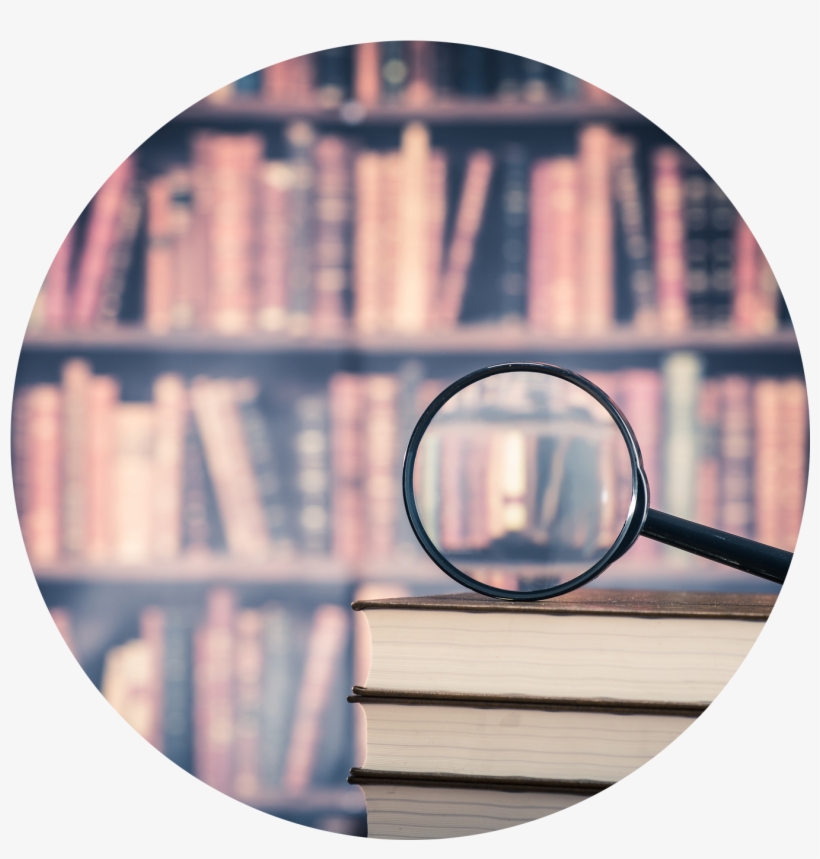 T Magnifying Glass Over Books - Researching Background, transparent png