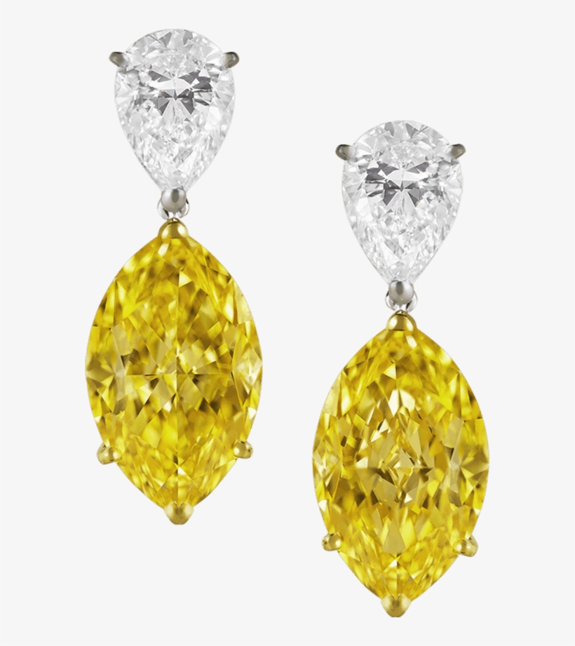 Fancy Vivid Yellow Diamond Earrings - Yellow Diamond Earrings Png, transparent png