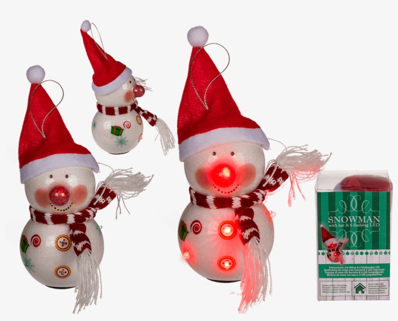 Snowman With Hat & 6 Flashing Led Approx - Bonhomme De Neige Avec Bonnet, transparent png