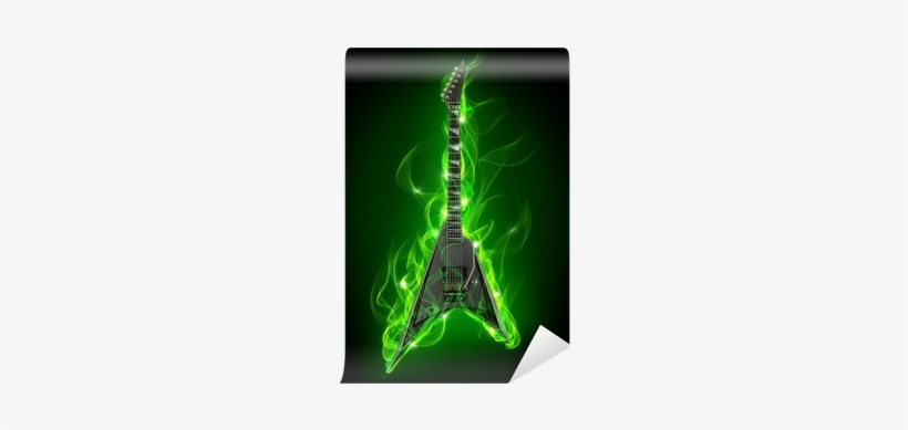 Electric Guitar In Green Fire And Flame Wall Mural - Book Two: Mind Rockin', transparent png