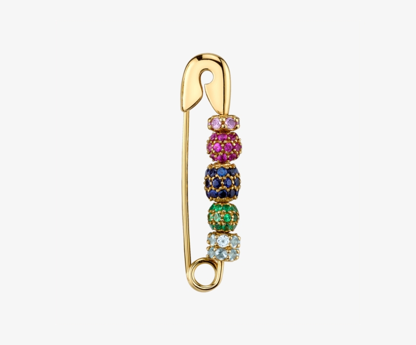 Pave Beaded Safety Pin Earring - Pave Beaded Safety Pin Earring #1 14k Yellow Gold Ruby,, transparent png