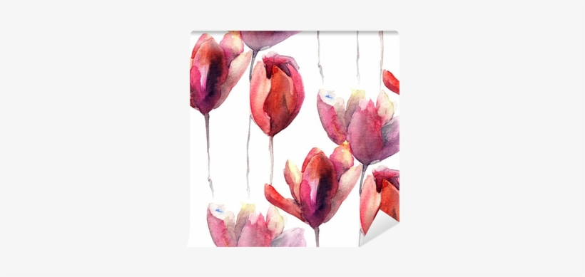 Seamless Wallpaper With Tulips Flowers Wall Mural • - Tulip Illustration, transparent png