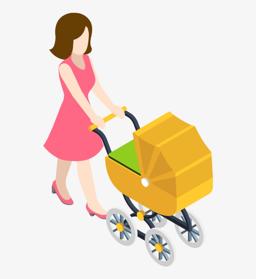 Cartoon Woman With Baby And Pram - Baby Transport, transparent png