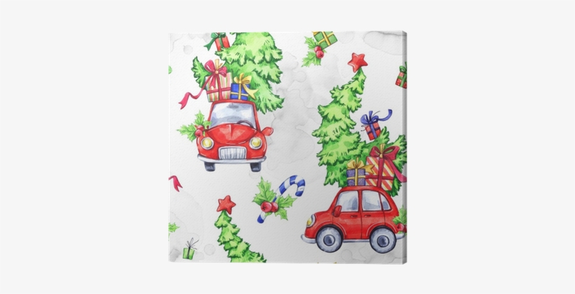 Watercolor Seamless Pattern With Cartoon Holidays Cars, - Illustration, transparent png