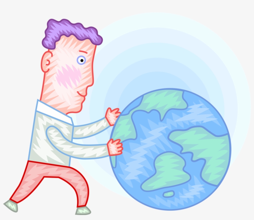 Vector Illustration Of Man Embraces Planet Earth World - Illustration, transparent png