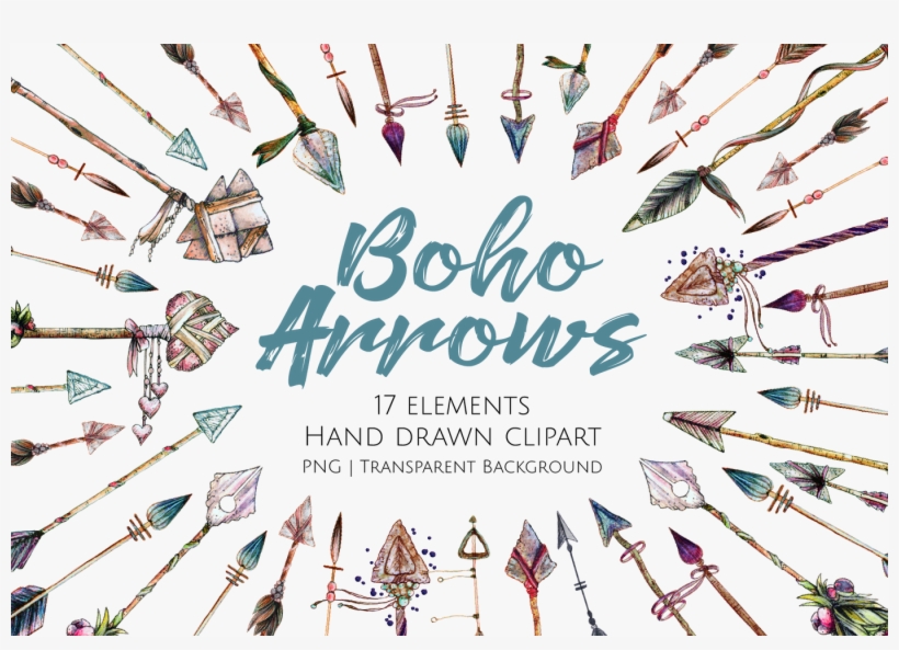 Boho Arrows Hand Drawn Clipart Set By Jessicaoxleyai - Boho Arrow Transparent Background Clipart, transparent png