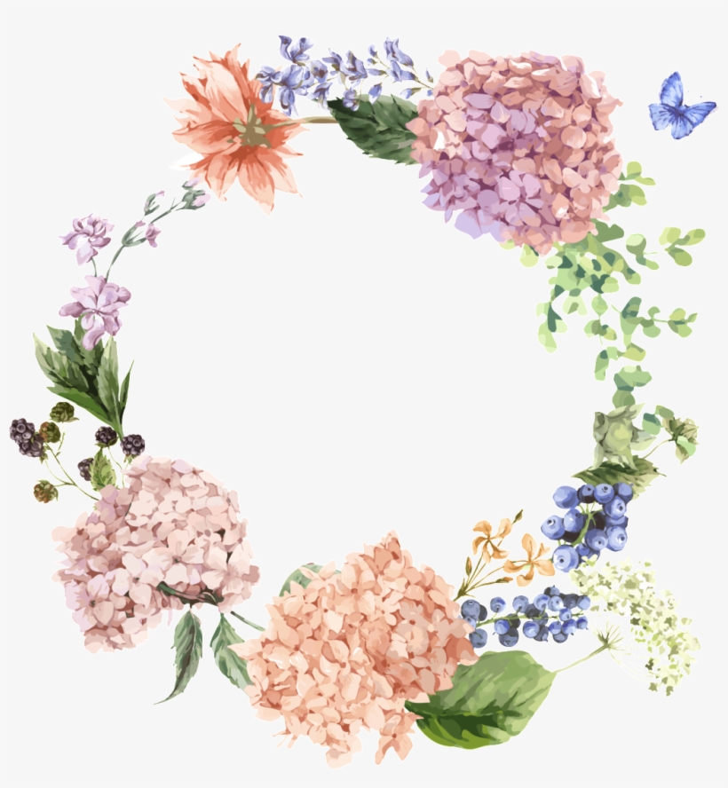 Fresh Hydrangea Hand Painted Garland Decorative Elements - Orchid Frame Png, transparent png