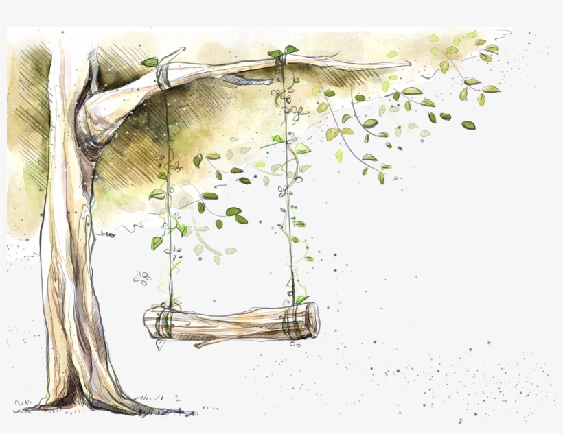 Designer Tree Hand Painted Trees Transprent Png - Watercolor Tree With Swing Png, transparent png