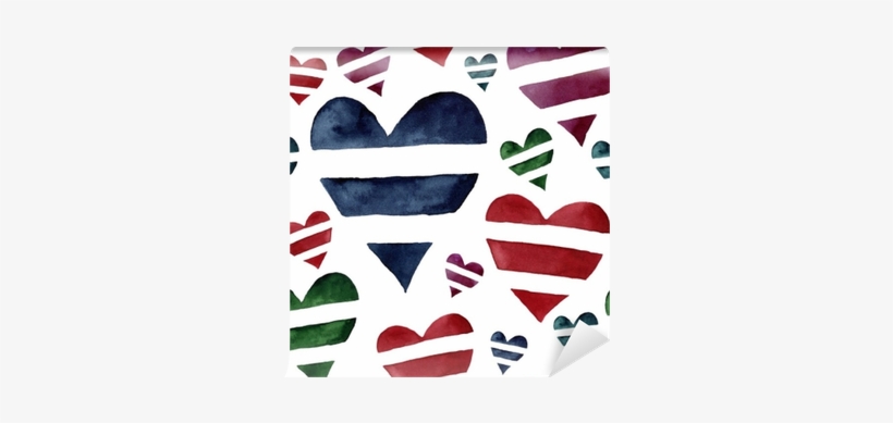 Watercolor Seamless Pattern With Striped Hearts - Symbol, transparent png