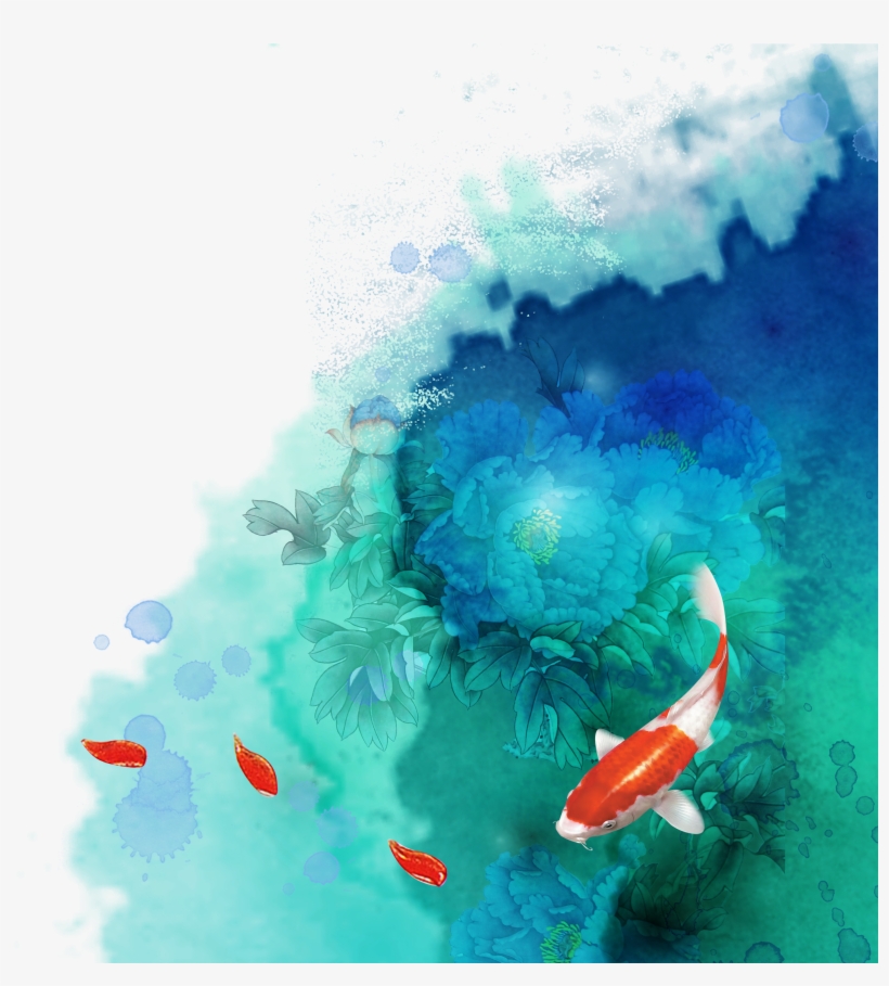 Ink Wash Painting Watercolor Painting - Blue And Green Watercolor Background, transparent png